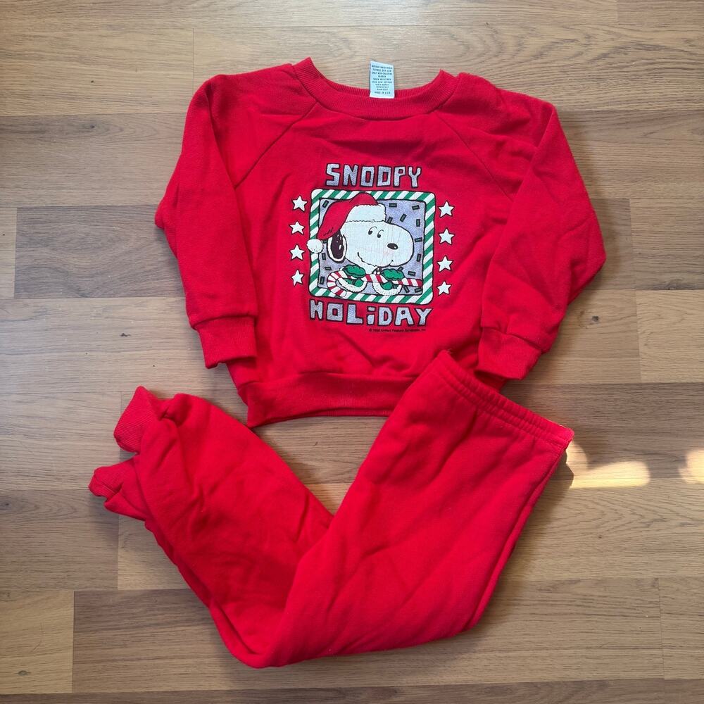 Baby Toddler's Vintage 80's Snoopy Charlie Brown Christmas Red Sweatsuit Sz 4T